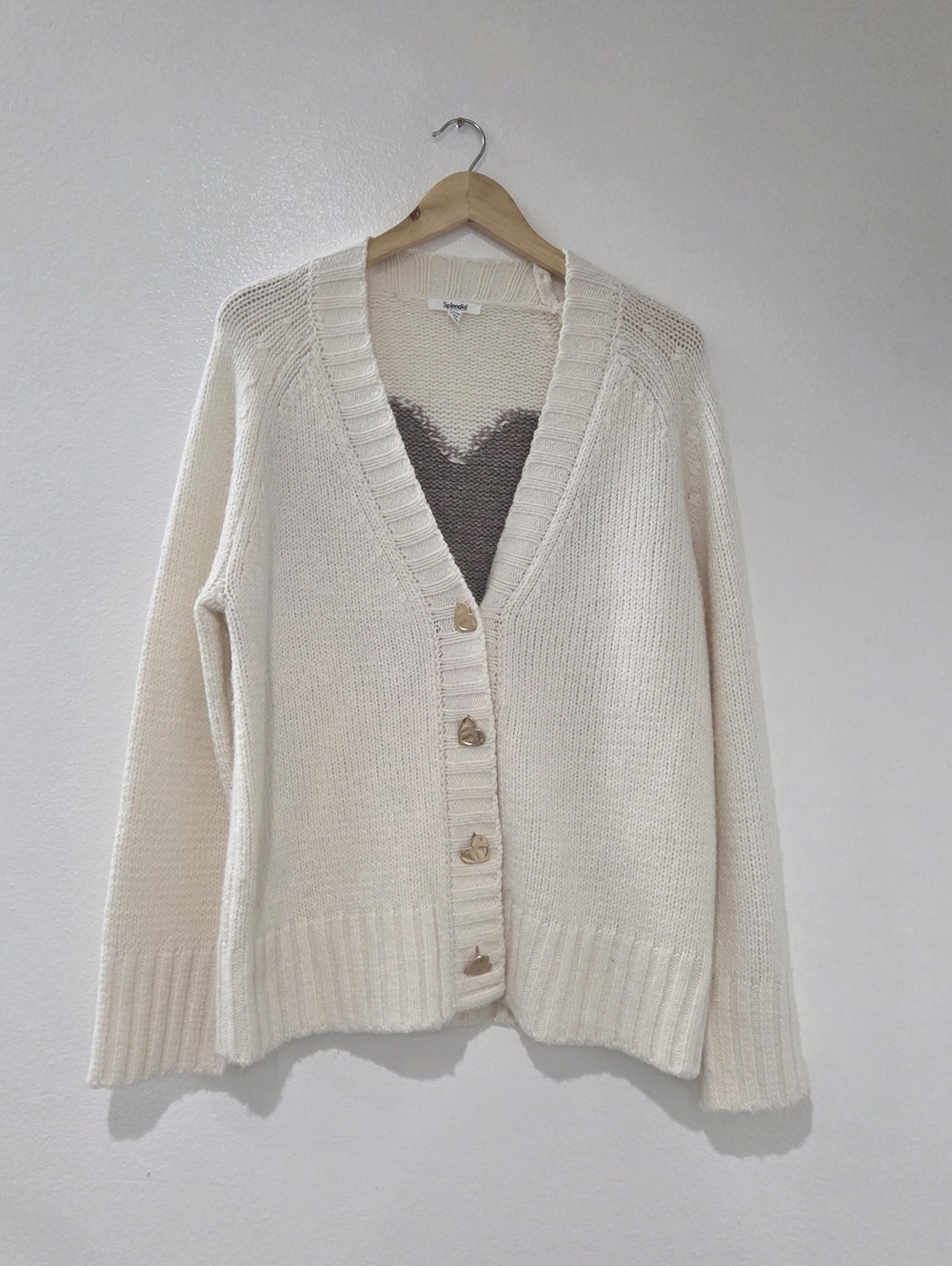 Splendid Hartley Wool Blend Knit Cardigan Sweater with Heart Details - Picture 5 of 11